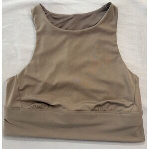 Women's All In Motion Medium Taupe High Neck Longline Sports Bra Keyhole Back